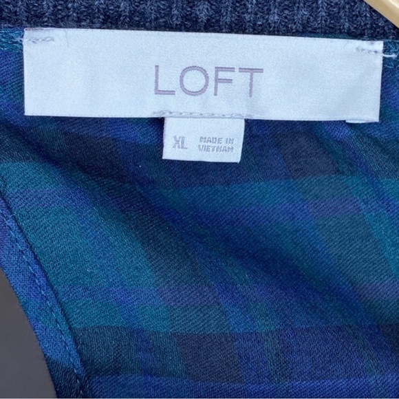 Ann Taylor LOFT Charcoal Gray Green‎ Plaid Tie Back Sweater Size XL - Picture 4 of 6